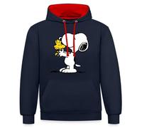 Spreadshirt Peanuts Snoopy And Woodstock Unisex Contrast Hoodie, S, navy/red