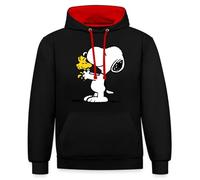 Spreadshirt Peanuts Snoopy And Woodstock Unisex Contrast Hoodie, XL, black/red