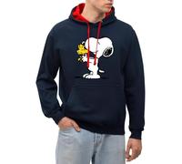 Spreadshirt Peanuts Snoopy And Woodstock Unisex Contrast Hoodie, XL, navy/red