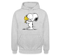 Spreadshirt Peanuts Snoopy And Woodstock Unisex Hoodie, 4XL, light heather grey