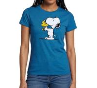 Spreadshirt Peanuts Snoopy and Woodstock Women's T-Shirt, S, Antique Blue Sapphire Heather