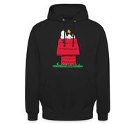 Spreadshirt Peanuts Snoopy Asleep On The Doghouse Unisex Hoodie, XL, black