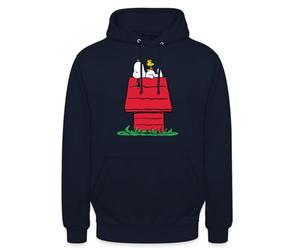 Spreadshirt Peanuts Snoopy Asleep On The Doghouse Unisex Hoodie, XL, navy