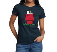 Spreadshirt Peanuts Snoopy Asleep On The Doghouse Women's T-Shirt, L, Navy