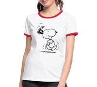 Spreadshirt Peanuts Snoopy in A Hurry Women's Ringer T-Shirt, L, White/red