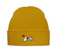 Spreadshirt Peanuts Snoopy Love Embroidery Embroidered Winter Hat, One Size, Mustard Yellow