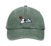 Spreadshirt Peanuts Snoopy Love Embroidery Relaxed Vintage Cap, One Size, Vintage Bottle Green