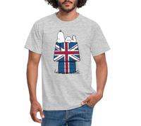 Spreadshirt Peanuts Snoopy Union Jack Dog House Men's T-Shirt, M, Heather Grey