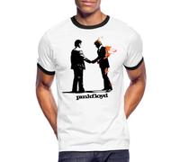 Spreadshirt Pink Floyd Wish You were Here Abstract Artwork Men's Ringer Shirt, XL, White/Black