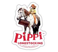 Spreadshirt Pippi Longstocking Pippi with Little Old Man Sticker, 10 x 10 cm, White Matte