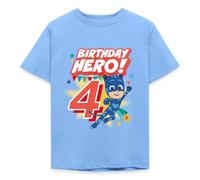 Spreadshirt PJ Masks Catboy 4th Birthday Hero Kids' T-Shirt, 110/116 (5-6 Years), Sky Blue