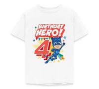Spreadshirt PJ Masks Catboy 4th Birthday Hero Kids' T-Shirt, 110/116 (5-6 Years), White