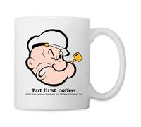 Spreadshirt Popeye But First Coffee Mug, One Size, White