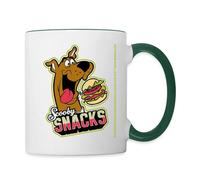 Spreadshirt Scooby-Doo with Burger and Quote Scooby Snacks Two-Tone Mug, One Size, White/Dark Green