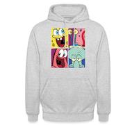 Spreadshirt SpongeBob SquarePants, Gary, Patrick and Squidward Unisex Hoodie, 4XL, light heather grey