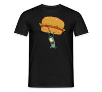 Spreadshirt Spongebob Squarepants Plankton Holding Hamburger Men’s T-Shirt, L, Black