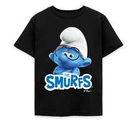 Spreadshirt The Smurfs Gift Brainy Smurf and Logo Kids' T-Shirt, 122/128 (7-8 Years), Black