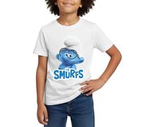 Spreadshirt The Smurfs Gift Brainy Smurf and Logo Kids' T-Shirt White