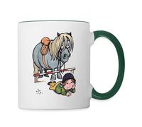Spreadshirt Thelwell Funny Showjumping Gone Wrong Two-Tone Mug, One Size, White/Dark Green
