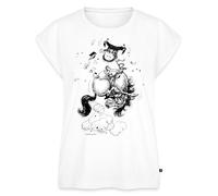 Spreadshirt Thelwell Western Riding Taming Wild Horse Women’s Rolled Sleeve T-Shirt, L, White