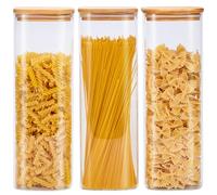 Spreccio Square Canisters Sets for the Kitchen[Set of 3], Perfect for Pasta, Cookies, Nuts, Coffee, Cereal, Flour, Organize Your Kitchen and Pantry with these BPA-Free Glass Jars with Bamboo Lids