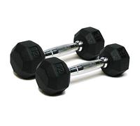 SPRI Dumbbells Hand Weights Deluxe Rubber Encased Chrome Handle All-Purpose Dumbbell (Available in 3, 5, 8, 10, 12, 15, 20, 25, 30, 35, 30, 45, 50 Pounds)