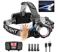 Spriak High Lumens LED Headlamp& 100H Using Time, USB Rechargeable Head lamp, 90° Adjustable Widebeam Motion Sensor Head Light with 5 Modes,Zoomable for Camping Running Hiking, Hard Hat Headlamps 1pc