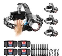 Spriak High Lumens LED Headlamp& 100H Using Time, USB Rechargeable Head lamp, 90° Adjustable Widebeam Motion Sensor Head Light with 5 Modes,Zoomable for Camping Running Hiking,Hard Hat Headlamps 4pc