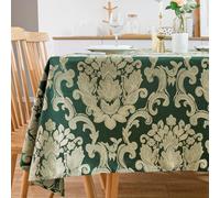 SPRICA Jacquard Tablecloth Rectangle 178x132cm Classic Flower Pattern Thick Heavy Weight Soft Table Cover, Machine Washable, Golden Green