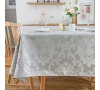 SPRICA Jacquard Tablecloth Rectangle 210x150cm Classic Flower Pattern Thick Heavy Weight Soft Table Cover, Machine Washable, Light Grey
