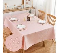 SPRICA Jacquard Tablecloth Water Resistance Solid Colour Heavy Weight Soft Table Cover, Machine Washable, Rectangle 210x150cm, Powder Pink