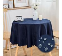 SPRICA Round Jacquard Tablecloth 120cm Waterflow Pattern, Navy Blue | Water-Resistant Finish, Machine Washable, Elegant Look, Soft Jacquard Texture, Easy-Care 100% Polyester