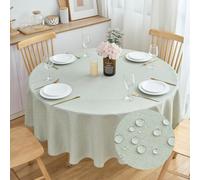 SPRICA Round Tablecloth 160cm Diameter Water Resistant Linen Texture Spill Proof Table Cover Solid Colour Circle Cover, Light Green