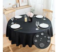 SPRICA Round Tablecloth 160cm Diameter Water Resistant Linen Texture Spill Proof Table Cover Solid Colour Circle Cover, Black