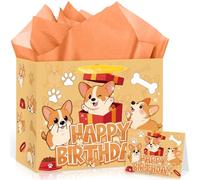Spriggenix Corgi Dog Birthday Decorations Gift Bags,Happy Birthday Party Favors Decor Bags with Wrapping Tissue Paper and Greeting Card for Dog Theme Party Pet Puppy Supplies