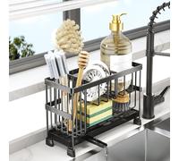 SPRIKIR Sponge Holder for Kitchen Sink, 2-Tier Sink Caddy Organizer with High Brush Holder, Dish Soap and Scrubber Holder- Kitchen Counter Decro -RV Essentials -House Warming Gift