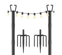 Sprimden 2 Pack 10FT String Light Poles for Outdoor Decor, Sturdy Light Pole with Fork, Adjustable Metal Posts for Outside Patio, Backyard, Deck, Garden, Party, Wedding