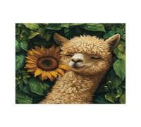 Spring Alpaca Jigsaw Puzzles for Adults 500 Piece, Sunflower Leaf Animal Wooden Puzzles, Fun Cute Plant Printed Decor for Entertainment Creative