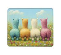 Spring Alpaca Square Mouse Pad, Stitched Edge Mouse Pad, Colorful Pastel Flames, Washable Non-Slip Rubber Mouse Pad for Home Computer and