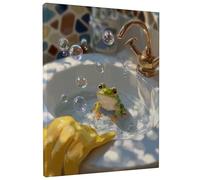 Spring Amphibian Canvas Wall Art, Green Yellow Bubble Art Prints, Abstract Bathroom Decor for Living Room, Bedroom, Kids Room, Wrapped Canvas 8x10 Inch