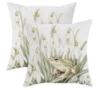 Spring Amphibian Pillow Covers Set of 2, White Snowdrop Floral Throw Pillows Case, Nature Inspired Decorative Square Farmhouse Decor Cushion Covers for Home Sofa Bed Couch 16x16 Inch