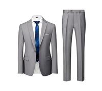 Spring and Autumn Fashion Men's Casual Business Suit 3 Pieces Set Single Breasted Slim Fit Formal Suit 2 pcs Set Light Gray 3XL