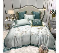 Spring and Summer Small Fresh Lenzing Tencel Four-piece Floral Embroidery Patchwork Duvet Cover Bedding (Color : Yellow 4-piece suit, Size : 1.8m) (Green 5 piece Suit)