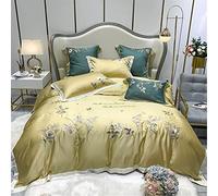 Spring and Summer Small Fresh Lenzing Tencel Four-piece Floral Embroidery Patchwork Duvet Cover Bedding (Color : Yellow 4-piece suit, Size : 1.8m) (Yellow 6 piece Suit)