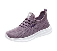 Spring and women's sports shoes, flat, soft, non-slip, comfortable mesh, breathable, elastic lacing, solid, casual style, women's shoes, winter shoes, purple, 8 UK