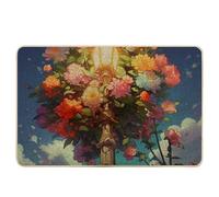 spring anti slip door mat street lamp floral botanical atmosphere sky blue yellow rubber dirt trap decorations office classroom pool garage