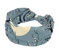 Spring Art Pattern with Twigs and Moon Wide Headbands for Women, Yoga Workout Head Bands Wide Elastic Hair Bands for Washing Face Makeup