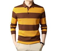 Spring Autumn Arrival Business Casual Striped Long Sleeve Soft Pure Cotton Polo-Shirt Men Yellow XXXL