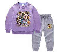 Spring/Autumn Children's Round-Neck Sweatshirt and Trousers Cartoon Two-Piece Set, Italian brainrot Animals Printed Sweatshirt Suitable for Boys and Girls,Purple,130cm