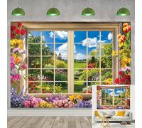 Spring Backdrop Garden Flowers Blooming Natural Landscape Photography Backgroung Spring Theme Birthday Tea Party Decoration Banner (7X5FT (210x150cm))